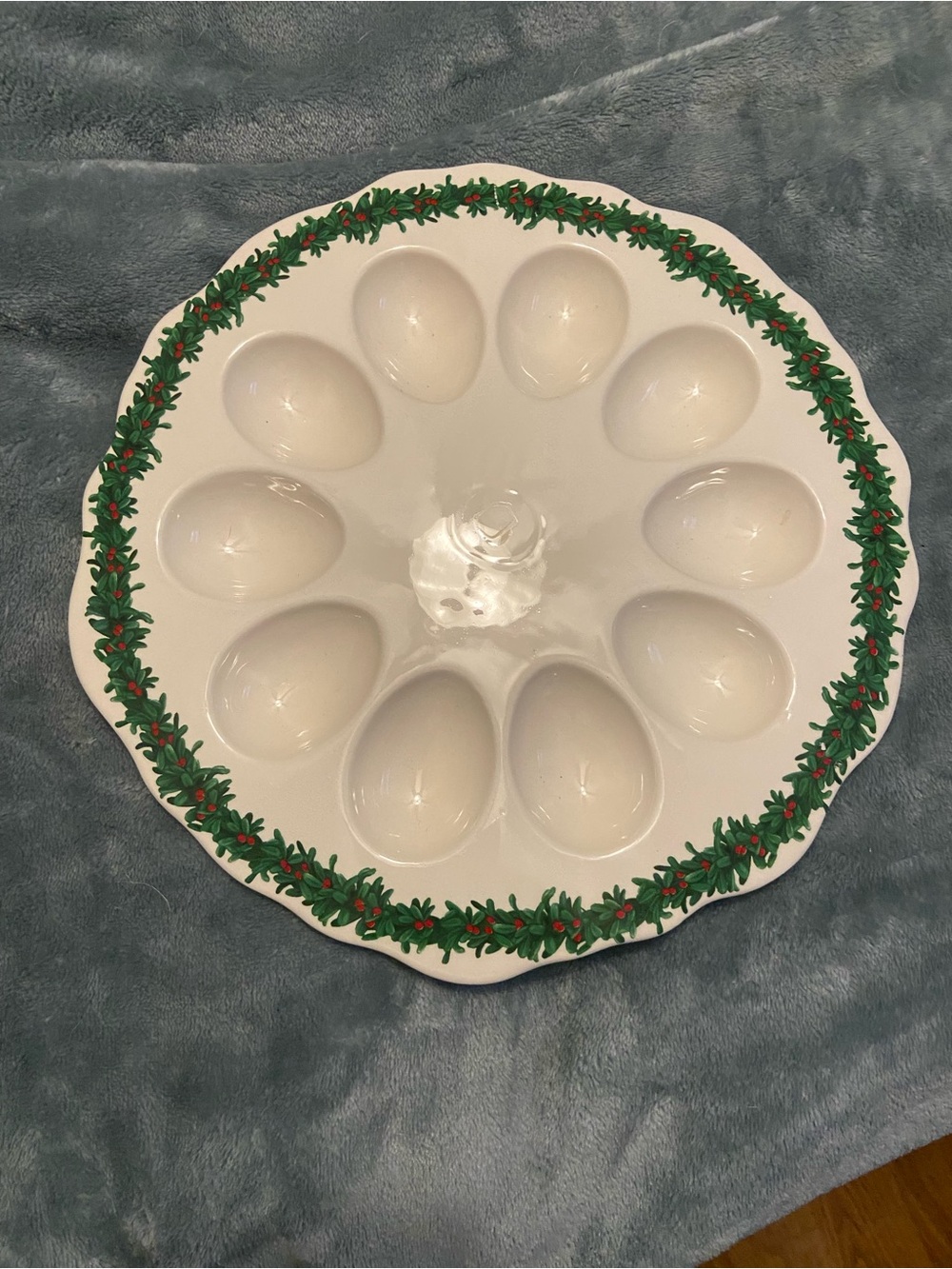 Festive Ceramic Egg Platter with Holly Border